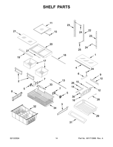 Shelf Parts Diagram and Parts List for WRF540CWHB08  Whirlpool Refrigerator