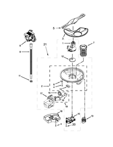 Pump, Washarm And Motor Parts Diagram and Parts List for 66513543N411  Kenmore Dishwasher