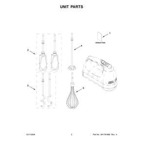Unit Parts Diagram and Parts List for 5KHM9212EER1  KitchenAid Mixer
