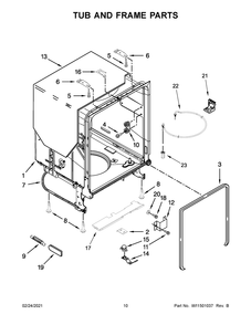 Tub And Frame Parts Diagram and Parts List for WDF520PADB8  Whirlpool Dishwasher