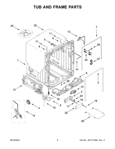 04 - Tub And Frame Parts Diagram and Parts List for MDB9959SKZ3  Whirlpool Dishwasher