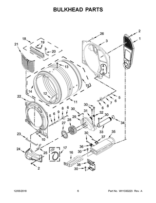 Bulkhead Parts Diagram and Parts List for YIED5900HW0  Whirlpool Dryer