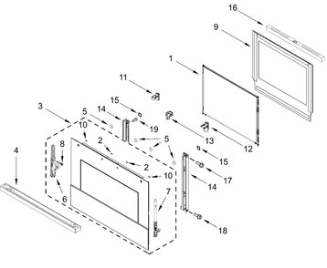 Oven Door Parts Diagram and Parts List for JOECC730RM00  Whirlpool Microwave Oven Combo