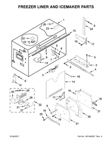 Freezer Liner And Icemaker Parts Diagram and Parts List for KBFN502ESS02  KitchenAid Refrigerator