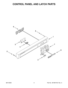 Control Panel And Latch Parts Diagram and Parts List for WDF341PAPT0  Whirlpool Dishwasher