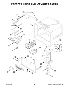 04 - Freezer Liner And Icemaker Parts Diagram and Parts List for WRFF5333PB02  Whirlpool Refrigerator
