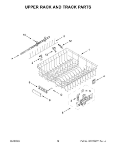 Upper Rack And Track Parts Diagram and Parts List for KDPM704KPS3  KitchenAid Dishwasher