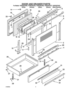 Door And Drawer Parts Diagram and Parts List for YKERC507HA2  Whirlpool Range