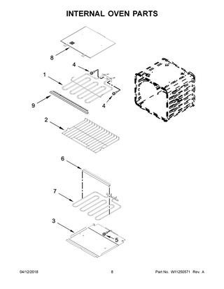 Internal Oven Parts Diagram and Parts List for KOST100ESS03  Whirlpool Wall Oven