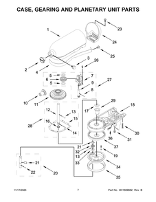 Case, Gearing And Planetary Unit Parts Diagram and Parts List for KSM150PSLR5  KitchenAid Mixer