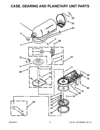 Case, Gearing And Planetary Unit Parts Diagram and Parts List for 5KSM180LEBBK4  Whirlpool Mixer