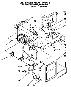 Dispenser Front Diagram and Parts List for 8ED27DQXAB00  Whirlpool Refrigerator