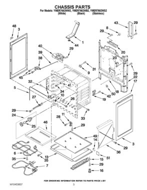 03 - CHASSIS PARTS Diagram and Parts List for YMER7662WS2  Whirlpool Range