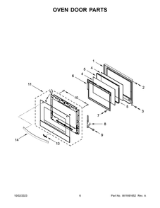 Oven Door Parts Diagram and Parts List for WOES5030LB01  Whirlpool Wall Oven