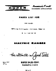 Cover Page Diagram and Parts List for 2883*10  Roper Range