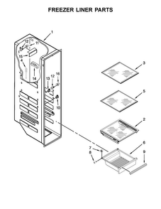 Freezer Liner Parts Diagram and Parts List for WRS576FIDM02  Whirlpool Refrigerator