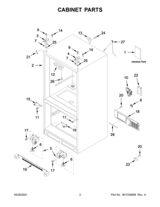 Cabinet Parts Diagram and Parts List for MFF2258FEZ06  Whirlpool Refrigerator
