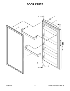 Door Parts Diagram and Parts List for WZF34X20DW02  Whirlpool Freezer