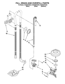 Fill, Drain And Overfill Parts Diagram and Parts List for KUDE48FXBL2  KitchenAid Dishwasher