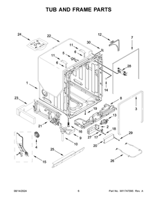 04 - Tub And Frame Parts Diagram and Parts List for JDPSS244PM1  Whirlpool Dishwasher