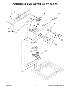 Controls And Water Inlet Parts Diagram and Parts List for RTW4519PW0  Roper Washer