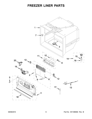 Freezer Liner Parts Diagram and Parts List for WRF954CIHV01  Whirlpool Refrigerator