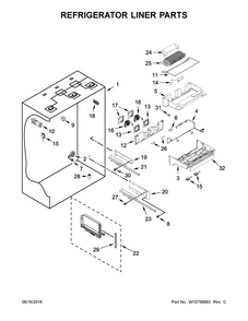 Refrigerator Liner Parts Diagram and Parts List for KBFN506EPA00  KitchenAid Refrigerator