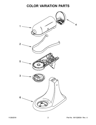Color Variation Parts Diagram and Parts List for 5KSM95CWH0  Whirlpool Mixer