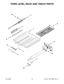Third Level Rack And Track Parts Diagram and Parts List for KDTM804KBS3  KitchenAid Dishwasher