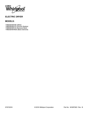 01 - COVER SHEET Diagram and Parts List for YWED92HEFBD0  Whirlpool Dryer