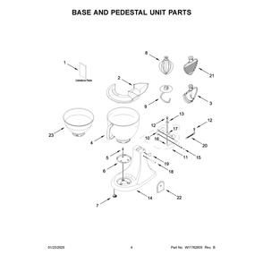 Base And Pedestal Unit Parts Diagram and Parts List for 5KSM195PSBBT5  KitchenAid Mixer
