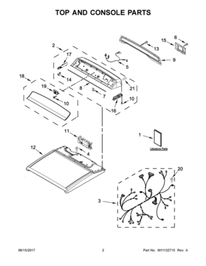 02 - TOP AND CONSOLE PARTS Diagram and Parts List for WED8000DW4  Whirlpool Dryer