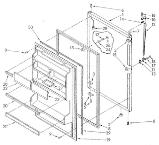 Refrigerator Door Diagram and Parts List for ET16AKXSF02  Whirlpool Refrigerator