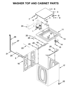 Washer Top And Cabinet Parts Diagram and Parts List for WGTLV27HW0  Whirlpool Washer Dryer Combo