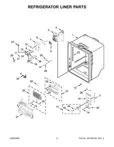 Refrigerator Liner Parts Diagram and Parts List for KRFC704FPS04  Whirlpool Refrigerator