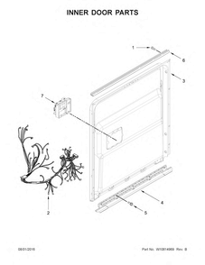Inner Door Parts Diagram and Parts List for WDT780SAEM1  Whirlpool Dishwasher