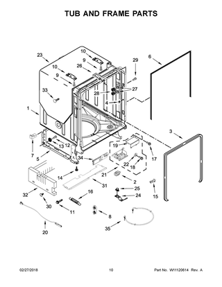Tub And Frame Parts Diagram and Parts List for WDTA75SAHN0  Whirlpool Dishwasher