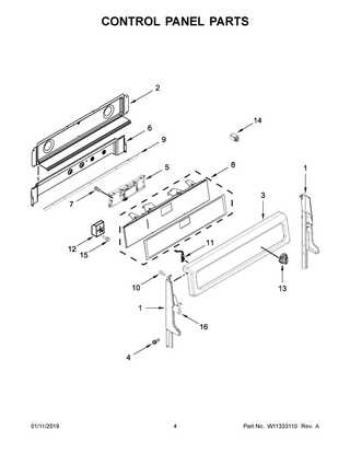 Control Panel Parts Diagram and Parts List for YIES900DS04  Whirlpool Range