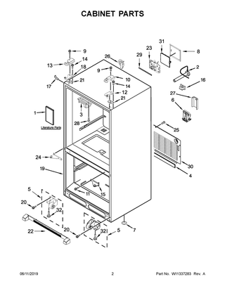 Cabinet Parts Diagram and Parts List for KRFC300EBS01  Whirlpool Refrigerator