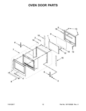 07 - Oven Door Parts Diagram and Parts List for KOCE500ESS06  KitchenAid Microwave Oven Combo