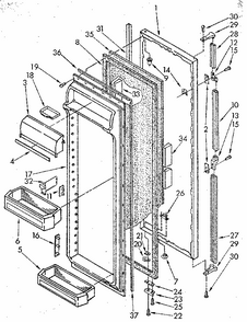 Refrigerator Door Diagram and Parts List for 1068592511 SKR601W0 Kenmore Refrigerator