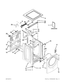 Top And Cabinet Parts Diagram and Parts List for WFW86HEBC1  Whirlpool Washer