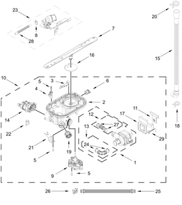 Pump, Washarm And Motor Parts Diagram and Parts List for WDTA50SAKZ4  Whirlpool Dishwasher