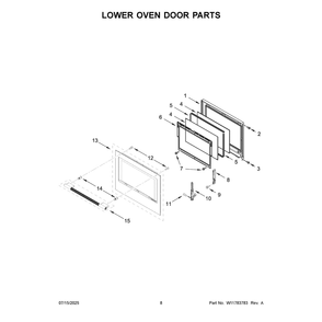 Lower Oven Door Parts Diagram and Parts List for KOED727SPS00  KitchenAid Wall Oven