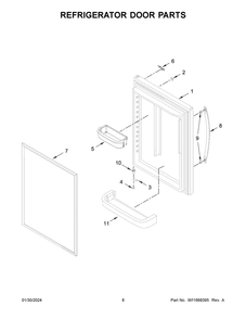 Refrigerator Door Parts Diagram and Parts List for WRB322DMHV05  Whirlpool Refrigerator