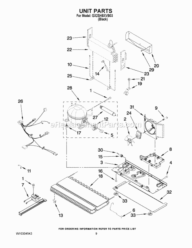 Unit Parts Diagram and Parts List for W10304543A  Whirlpool Refrigerator