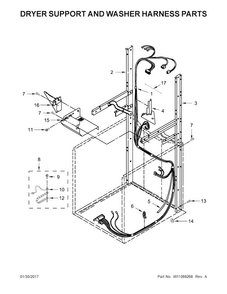 Dryer Support And Washer Harness Parts Diagram and Parts List for WET4027EW1  Whirlpool Washer Dryer Combo