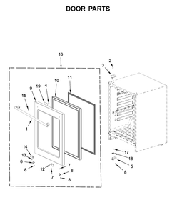 Door Parts Diagram and Parts List for WUB35X24HZ01  Whirlpool Wine and Beverage Cooler