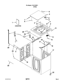 Top And Cabinet Parts Diagram and Parts List for 11021102011  Kenmore Washer