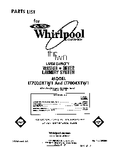 Front Cover Diagram and Parts List for LT5004XTW1  Whirlpool Washer Dryer Combo